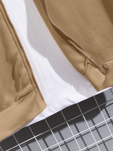 Venta al por mayor de chaqueta de ropa deportiva de color sólido con logotipo personalizado Otoño Casual Slim chaqueta de bombardero de los hombres en blanco - Product Image 4