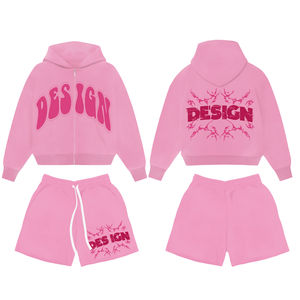 Ensemble court de sweat à capuche zippé pour hommes personnalisé OEM survêtement en coton éponge français de couleur contrastée 100% coton deux pièces survêtements personnalisés - Product Image 4