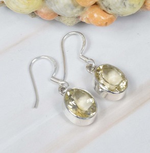 925 Sterling Silver Handmade Fine Dangle <b>Earrings</b> Oval Shape Natural <b>Citrine</b> Faceted Gemstone Gold Wedding February Birthstone - Product Image 3