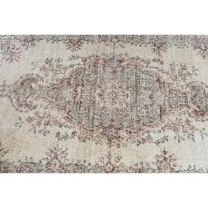 3.8x6.6 ft Rug, Turkish Vintage Rug, <b>Brown</b> <b>Wool</b> Rug - Product Image 4