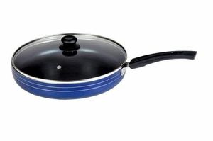 Poêle à frire antiadhésive en acier inoxydable avec couvercle, diamètre 20 cm, capacité 1000 ml, couleur noire, batterie de cuisine de qualité supérieure par Anax Impex - Product Image 2