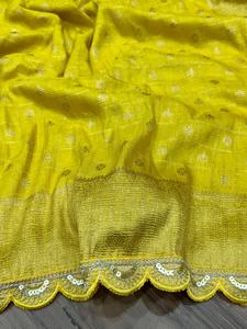 Magnifique et Éblouissant Sari en Soie Banarasi de Créateur Indien, avec Blouse Fantaisie Exclusive et Tendance, pour Mariage, Fête Ethnique et Tenue de Mariée pour Femme - Product Image 2