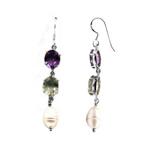 ต่างหูห้อยแอเมทิสต์สีเขียวธรรมชาติทำด้วยมือทรงหยดน้ำไข่มุกของขวัญแต่งงานสำหรับเธอ-ต่างหูงานฝีมือที่หรูหรา - Product Image 1