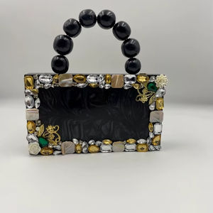 Handcrafted Black Resin Tassel <b>Clutch</b> with Beaded Crossbody Wallet Fashion Evening Bag with Chain Strap and Magnetic Closure - Product Image 1