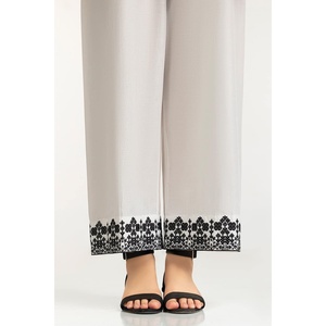 IUSTTR-42005 Pantalones de mujer blancos de algodón bordados, transpirables, de pierna ancha, tipo lápiz, de cintura alta, de corte recto, con bordado - Product Image 2