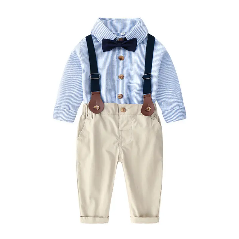 Custom Logo Boys Autumn and Winter Suit Striped Long Sleeve Shirt Cotton Casual Trousers Children's Clothing