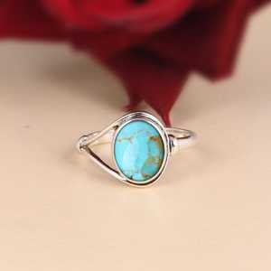 แหวนเงินสเตอร์ลิงสีเทอร์ควอยส์ kingman เครื่องประดับอัญมณีเทอร์ควอยซ์ทำด้วยมือสำหรับเธอ - Product Image 4