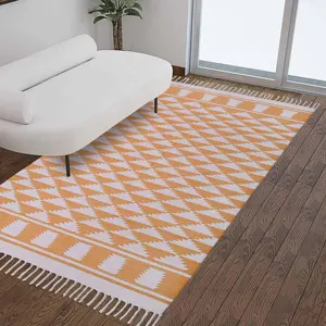 Orange Colour Cotton Kilim Rugs Oriental Accent Handmade Handwoven Dhurrie Home Hotel Carpet
