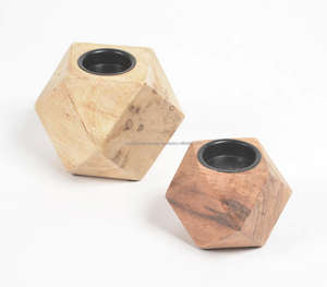 Best Quality Acacia Wood Diamond Cuts Wooden <b>Tealight</b> Holders (set of 2) - Product Image 2