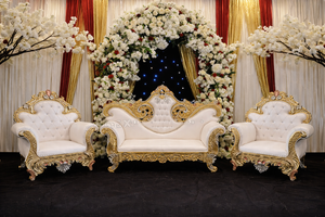 Italian Bride Groom Seating <b>Sofa</b> Chair Set Grand Wedding Stage Decor <b>Sofa</b> Chairs Italian White and <b>Gold</b> Wedding Love Seats USA - Product Image 2