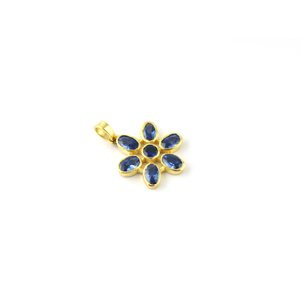 Collier pendentif fleur en or jaune massif 14 carats avec accessoire de mode saphir bleu pour femme - Product Image 4
