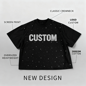 T-shirt décontracté pour homme en coton 100% tricoté à manches courtes de haute qualité personnalisé avec logo imprimé en strass motif diamant 180 grammes - Product Image 1