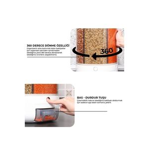 Conteneur de stockage alimentaire et de légumes en plastique de style blanc, capacité de 10 kg, avec 6 compartiments et organisateur rotatif à 360 degrés - Product Image 2