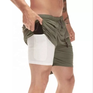 Short double couche de couleur unie pour hommes, basket-ball athlétique, Fitness pour garçon, vente directe en usine - Product Image 1