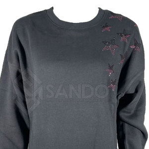 Sudaderas de algodón 100% para mujer OEM de alta calidad con diamantes de imitación transpirables Logotipo frontal de estilo informal para invierno - Product Image 6