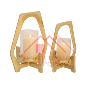 Vela de vidrio y metal de aluminio fundido con acabado dorado-Hurricane - Product Image 1