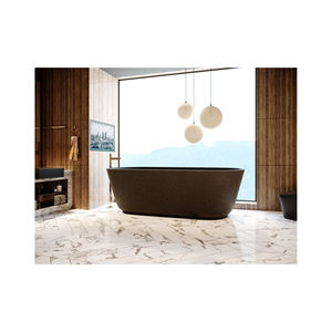 Bañera independiente de mármol ovalado de superficie sólida de grado hotelero, escurridor de piedra de resina acrílica de hormigón de tamaño adulto para baño de remojo - Product Image 1