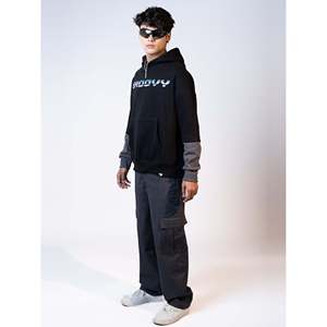 Sweat à capuche décontracté en molleton colorblock taille XL, délavé à l'acide avec impression sérigraphiée pour l'automne et l'hiver - Product Image 3