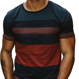 Verano Casual cuello redondo manga corta Camiseta suelta Vintage transpirable camisetas pulóveres moda raya 3D impreso camisetas para hombres - Product Image 4