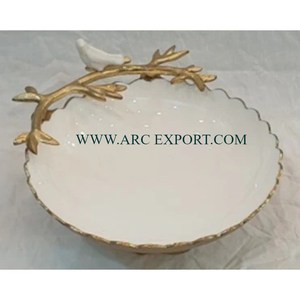 Bol de serveur de table de décoration de mariage et d'événements vente en gros de forme ronde en métal laiton couleur blanche grand bol de dattes de fantaisie - Product Image 3