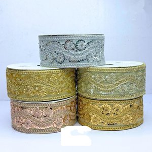 Dentelles brodées sur mesure avec des paillettes, 100% coton, écologiques, motif floral vintage pour vêtements, projets d'artisanat, qualité supérieure - Product Image 5