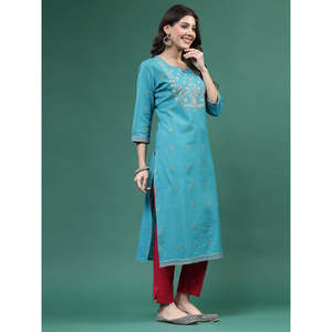 Kurtas rectas de crepé bordadas para mujer con mangas tres cuartos - Product Image 5