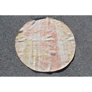 Alfombra Turca Vintage Redonda de 4.2x4.2 pies (127x127 cm), Alfombra Rosa a Rayas - Product Image 2