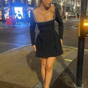 Latest Designs Daily Wear Women Stock Fashionable Elegant Fitted Pearl-Neckline Square-Collar Dress Buy <strong>Bulk</strong> <strong>Items</strong> for Resale - Product Image 3