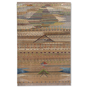 พรมไหมพรมผสมไหมไผ่ถักมือสีเบจ-น้ำตาลลายเรขาคณิตสไตล์คลาสสิกสำหรับตกแต่งห้องนั่งเล่นในบ้าน -Les-8366 - Product Image 1