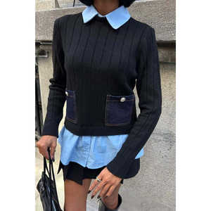 Suéter Casual de Punto 1374 con Ribete de Popelina y Mezclilla - Product Image 6