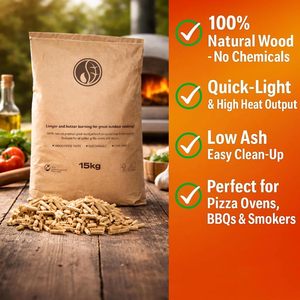 Pellets de bois de pin de qualité supérieure 15 kg, briquettes 100 % naturelles, combustible à haute chaleur, allumage rapide, pour fours à pizza, barbecues, fumoirs (sac) - Product Image 4