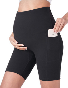Shorts de maternité respirants en non-tissé Spandex/Coton, leggings de yoga et de cyclisme pour femme enceinte, avec poches, en stock - Product Image 3