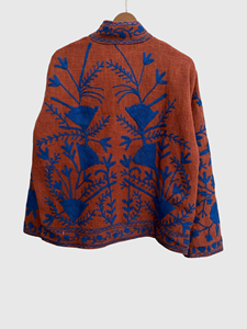 Hand Embroidered Floral Mandarin Collar Jacket Full Sleeve Plus Size Women'<b>s</b> Spring Wear Cotton Woven Prairie Chic Style - Product Image 2