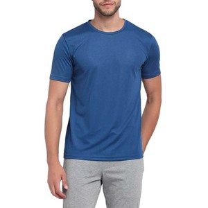 Camiseta de algodón 100% para hombre, camisetas holgadas de alta calidad de gran tamaño para hombre, camisetas azules con cuello redondo y bordado estampado - Product Image 1