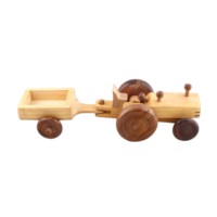 Ensemble de tracteur et remorque en bois artisanal, véhicule agricole vintage, jouet avec roues mobiles, écologique, éducatif, modèle décoratif