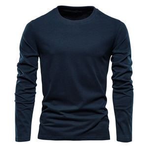 T-shirts à manches longues pour hommes en coton 100% sur mesure OEM, hauts classiques de haute qualité pour un usage décontracté au printemps, impression sérigraphique - Product Image 2