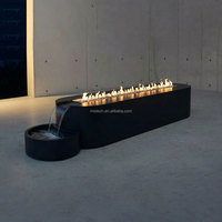 Fontaine d'eau moderne autoportante en acier inoxydable avec foyer et lumière LED, écologique pour aménagement extérieur