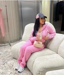 Embroidery Patch Cropped Boxy Fit <b>Hoodie</b> Cargo Winter 100% Cotton Plus Size Two Piece Sweatpants Set Womens Zipper Tracksuit - Product Image 6