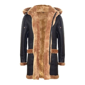 Chaqueta de invierno de piel de oveja auténtica para mujer, abrigo largo marrón de doble botonadura con forro de piel de felpa, cálido para otoño - Product Image 2