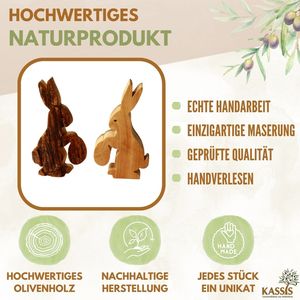 Easter decoration Easter bunny with egg <b>Table</b> decoration made of olive wood (with bark) - Product Image 2