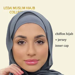 Matching set fashion Chiffon Scarf Shawl With Matching Color Underscarf Two Piece Hijab Set Ethnic Scarves Hijab with hat cap