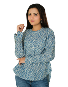 Venta caliente Niñas Mujeres Verano Algodón Impreso Camisa Top Moda Elegante con cuello redondo y mangas largas - Product Image 1