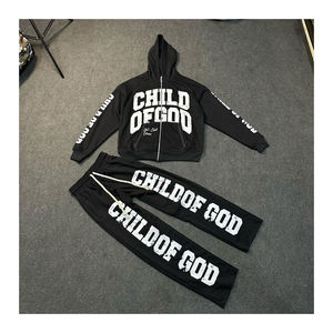 Conjunto Deportivo Personalizado de Invierno, Pantalones Deportivos Holgados con Cremallera, Sudadera con Capucha, Estilo Harajuku, Felpa Francesa, Bordado, Lavado, 100% Algodón, Secado Rápido - Product Image 1