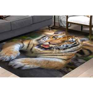Tapis d'entrée motif animaux de la jungle, paillasson imprimé tigre réaliste, tapis doux non tissé - Product Image 5