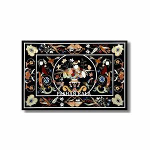 Nuevo producto de lujo y decoración de cena con uso superior de mesa de boda para mesa con incrustaciones de flores de mármol negro para decoración del hogar - Product Image 1