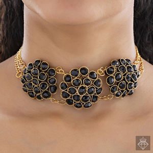 PRAO Impresionantes cuentas de cristal negro Gargantilla de oro Conjunto de collar con pendientes - Product Image 2