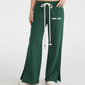 Pantalones Deportivos Personalizados 100% Algodón Felpa, Paneles Laterales con Botones, Corte Recto, Pierna Ancha, Cordones Largos - Product Image 1