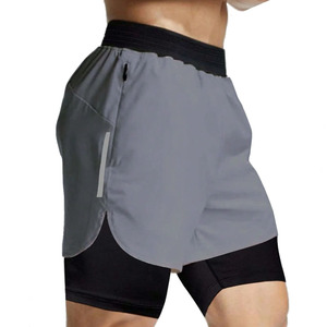 Pantalones cortos transpirables 2 en 1 funcionales para gimnasio, pantalones cortos de secado rápido con bolsillos y cremallera, traje deportivo de doble capa para hombre - Product Image 4