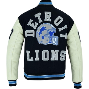 Black Wool Bomber Varsity Jacket With <b>Real</b> Leather Sleeves BIG DISCOUNT - Product Image 2