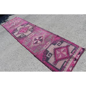 Tapis vintage, tapis de couloir 2,7x10,9 pieds, tapis en laine Herki rose gris - Product Image 4